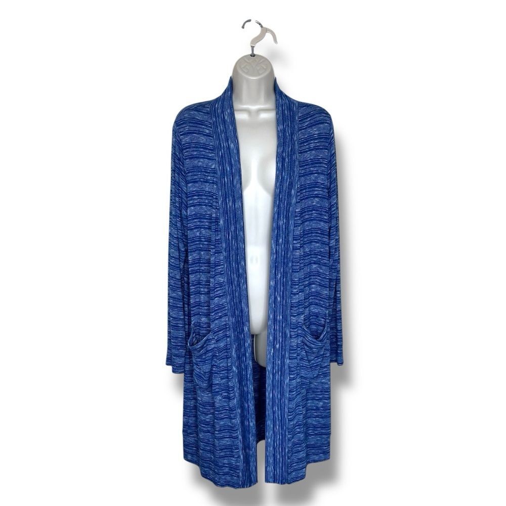 Handmade Blue Stripe Space Dye Grandpa Duster Cardigan Long Sleeve Women Large